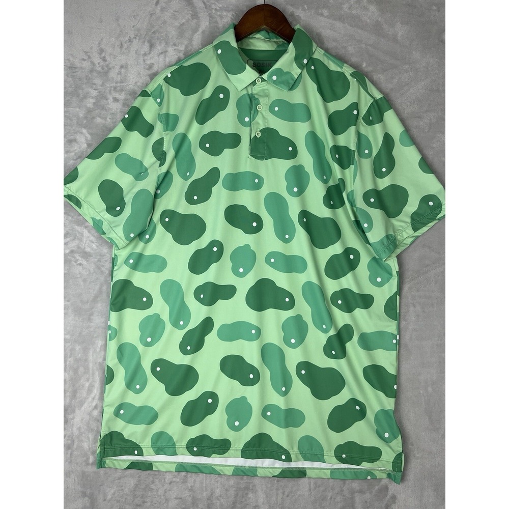SOSIK Men Golf Polo XL Green Golf Putting Print Stretch Short Sleeve Performance - Picture 2 of 12